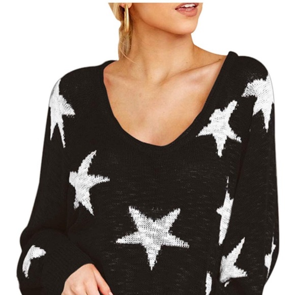 New Batwing Sleeve Raglan Sweater with Stars - Picture 2 of 6